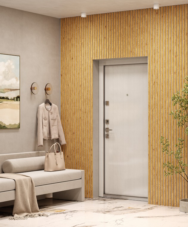 Акустическая панель, серый войлок, 2750х600х19мм, рейки МДФ дуб Медный